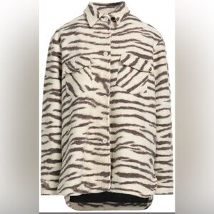 THE ANDAMANE Dark Gray & White Tiger Print Women's Luxury Shacket: XS (oversize)